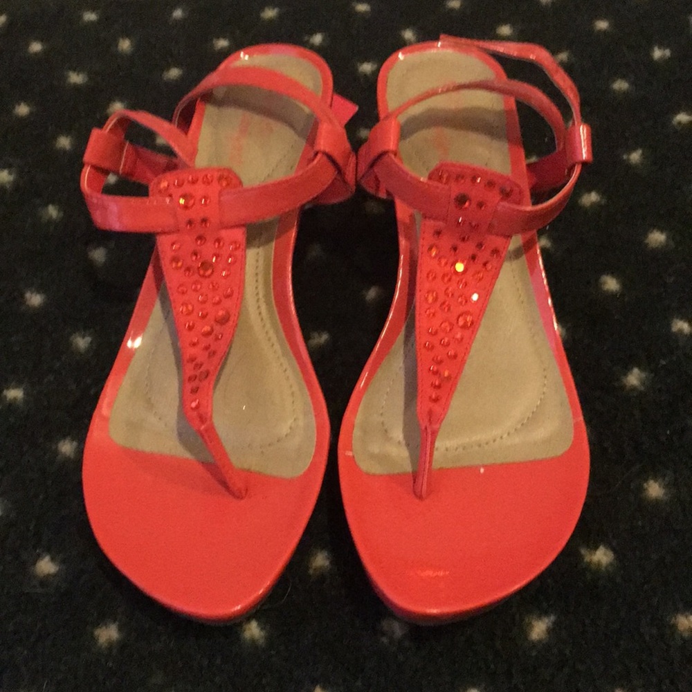 Coral rhinestone wedges